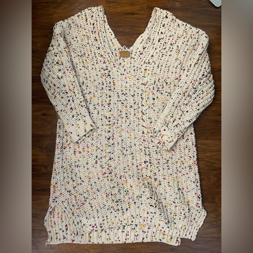 Pol Confetti Open Knit Tunic Sweater Size M